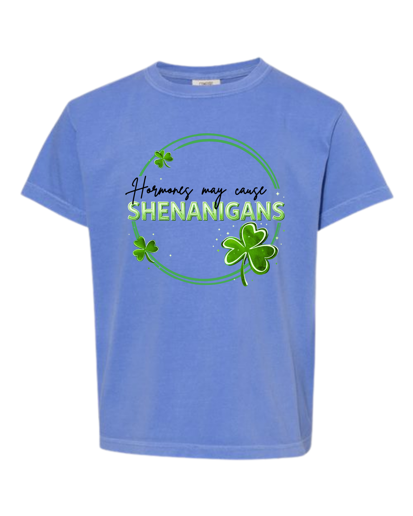 Hormones May Cause Shenanigans - Comfort Colors - Heavyweight Youth Tee - Neutral Colors & Blues
