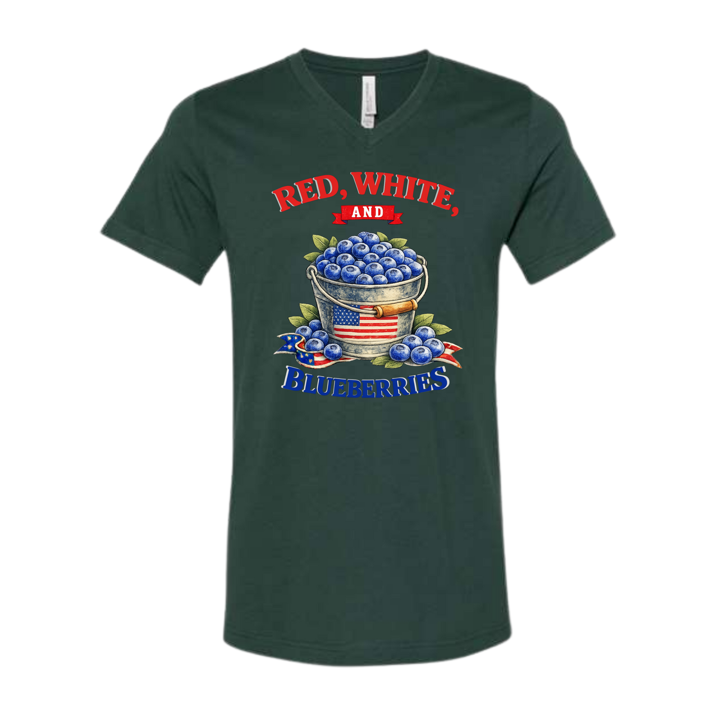 Red, White, And Blueberries - Bella+Canvas - Unisex V-Neck - Assorted Colors