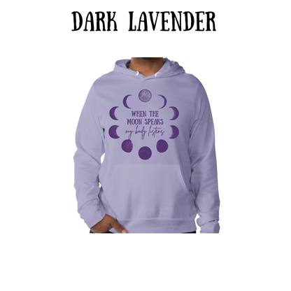 when the moon speaks - sponge fleece hoodie - blues, purples