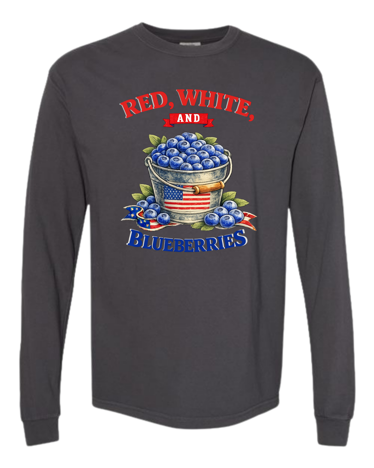 Red, White, And Blueberries - Comfort Colors - Heavyweight Long Sleeve Tee - Neutral Colors