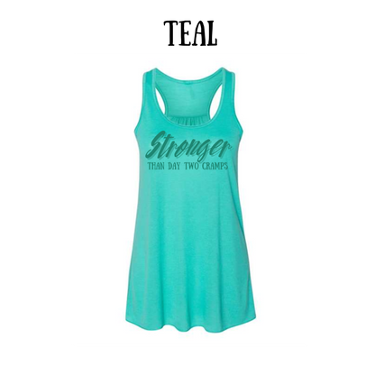 stronger than day two cramps - women's flowy racerback tank