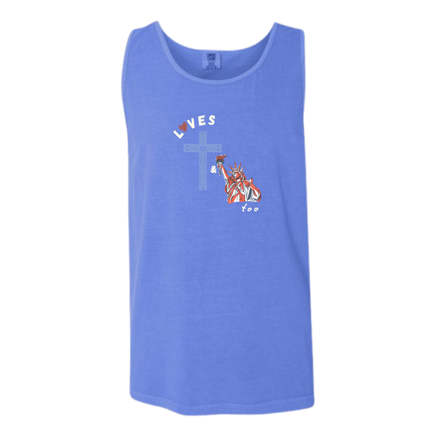 Loves Jesus & America too - Comfort Colors - Unisex Tank - Neutral Colors & Blues