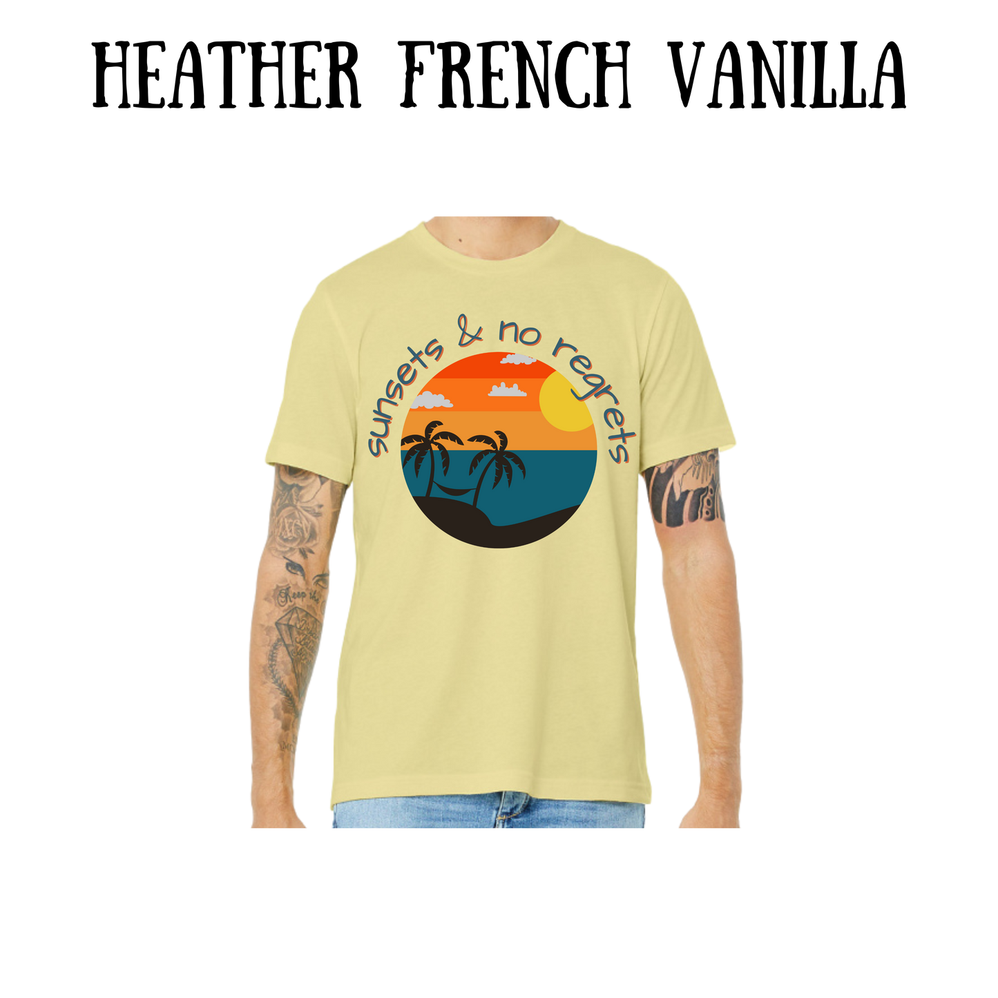 VP - Sunsets & No Regrets - Unisex Tee - Yellows, Oranges, Reds