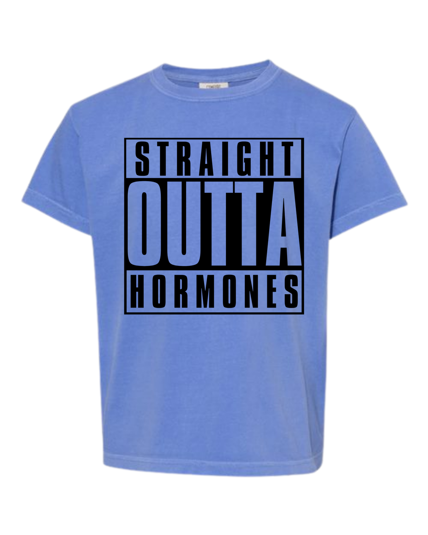 Straight Outta Hormones - Comfort Colors - Heavyweight Youth Tee - Neutral Colors & Blues