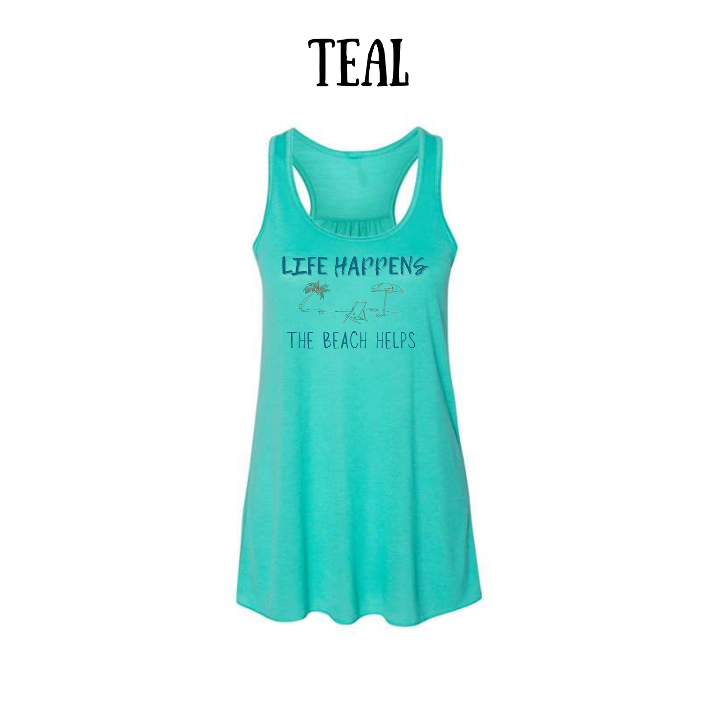 VP - Life Happens the Beach Helps - Women's Flowy Racerback Tank