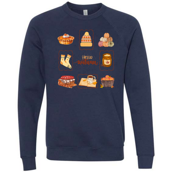 Hello Autumn - Sponge Fleece Raglan Sweatshirt - Blues, Purples