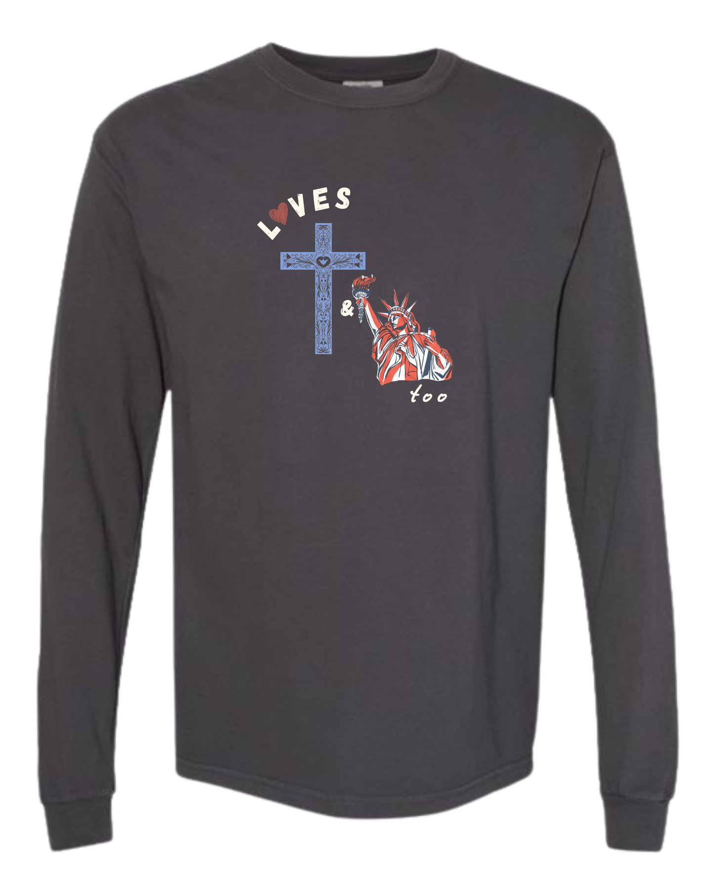 Loves Jesus & America too - Comfort Colors - Heavyweight Long Sleeve Tee - Neutral Colors