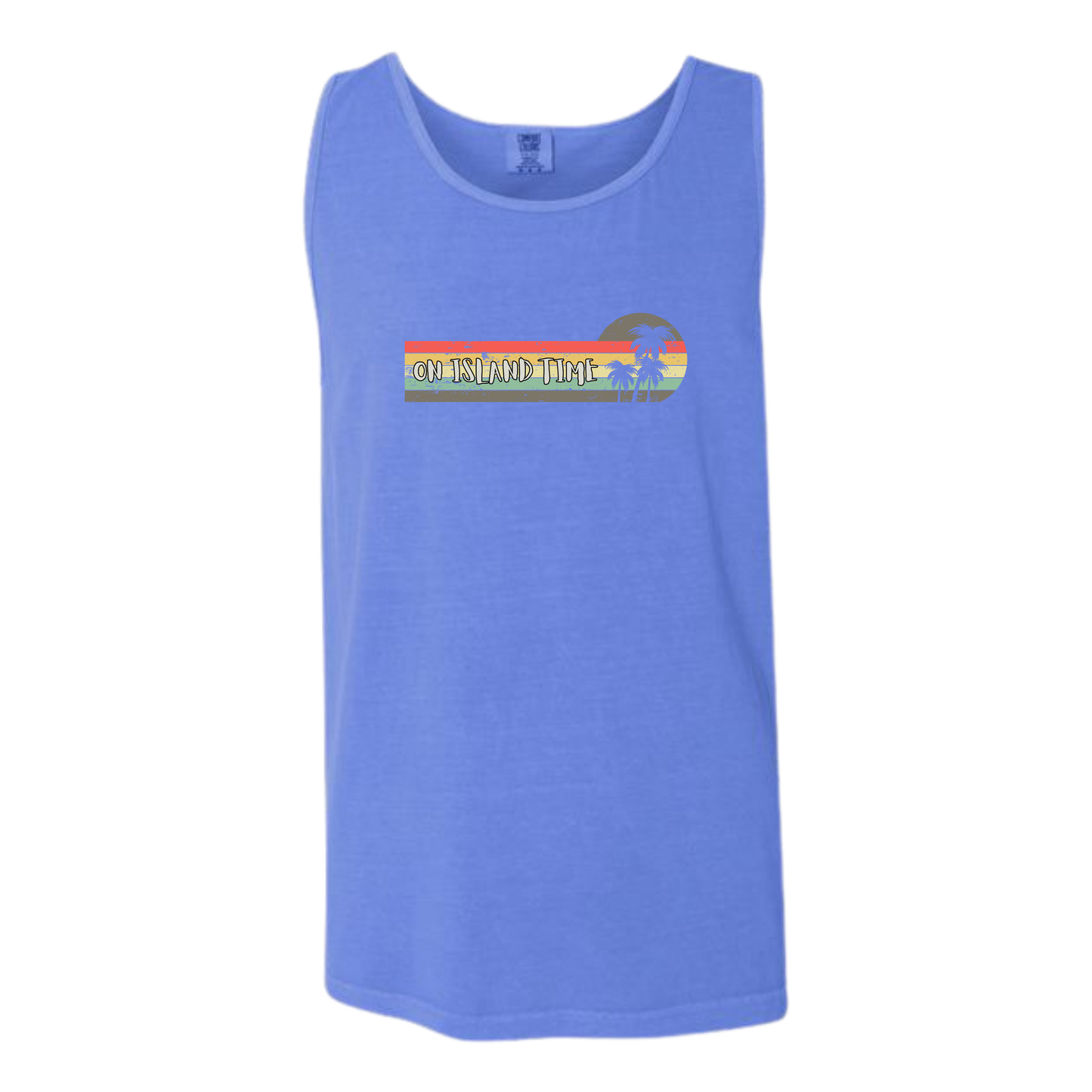 On Island Time - Comfort Colors - Unisex Tank - Neutral Colors & Blues
