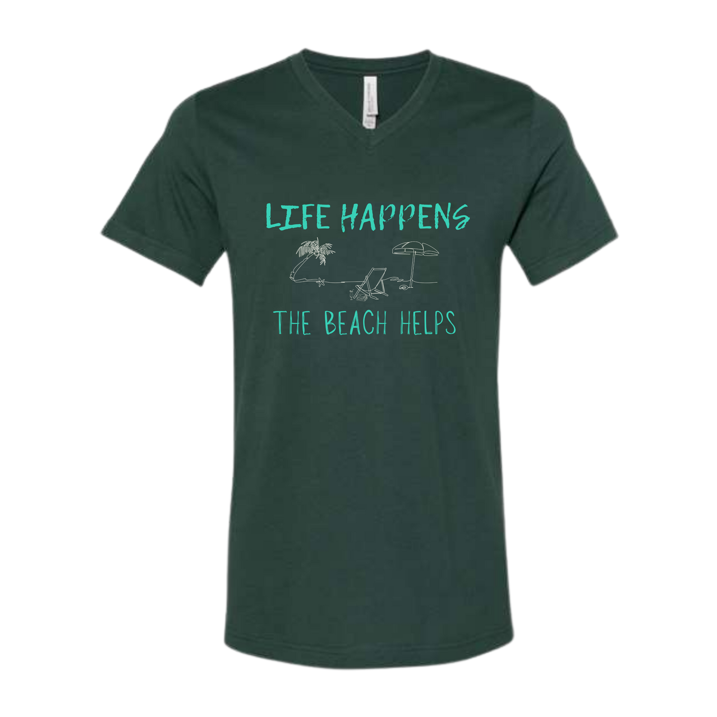 Life Happens The Beach Helps - Bella+Canvas - Unisex V-Neck - Assorted Colors