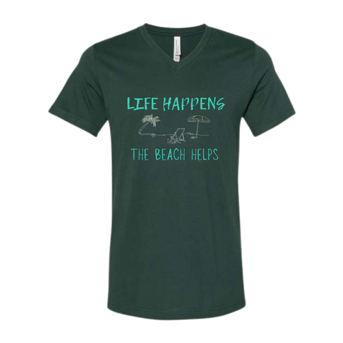 Life Happens The Beach Helps - Bella+Canvas - Unisex V-Neck - Assorted Colors