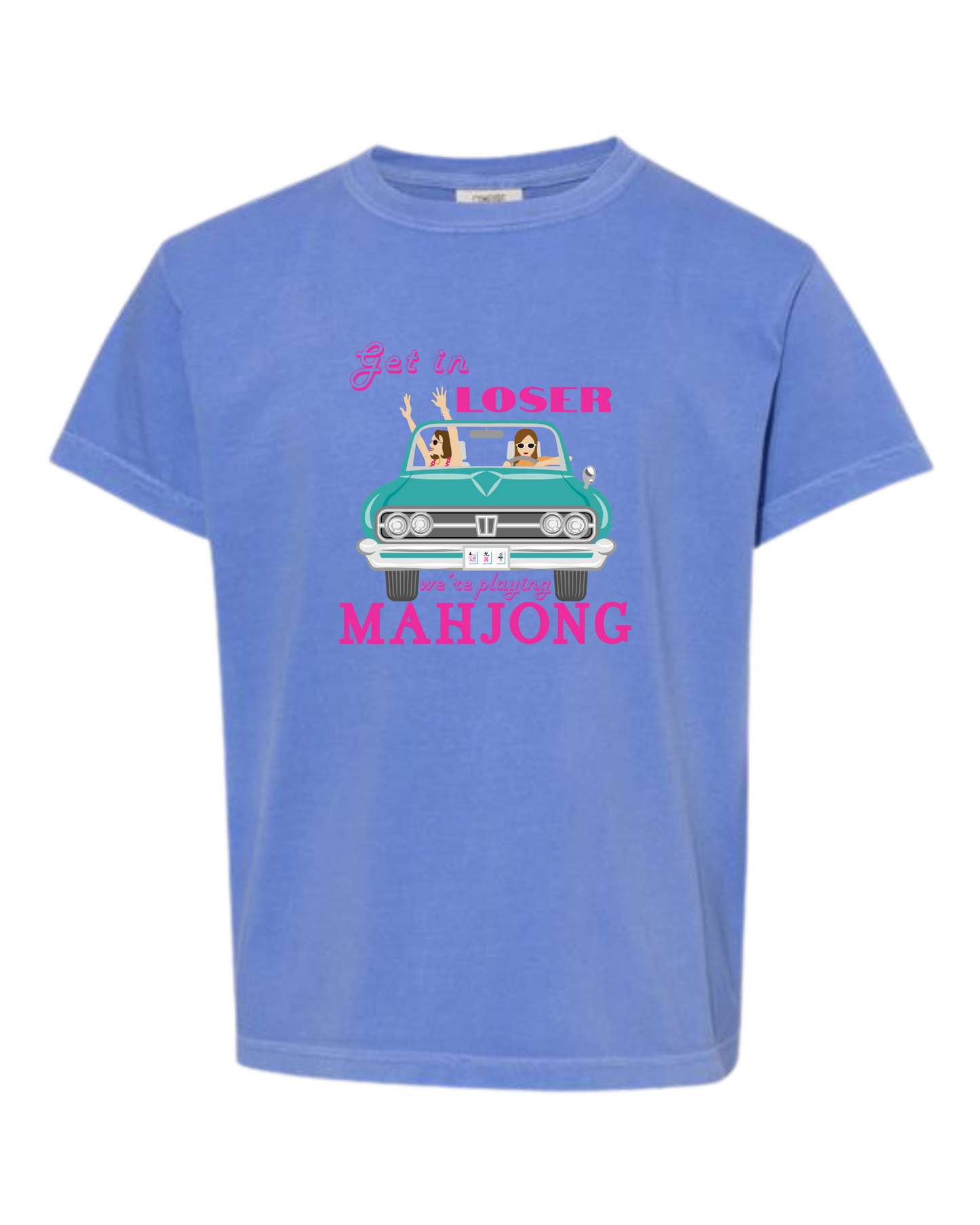 Get in Loser We're Playing Mahjong - Comfort Colors - Heavyweight Youth Tee - Neutral Colors & Blues