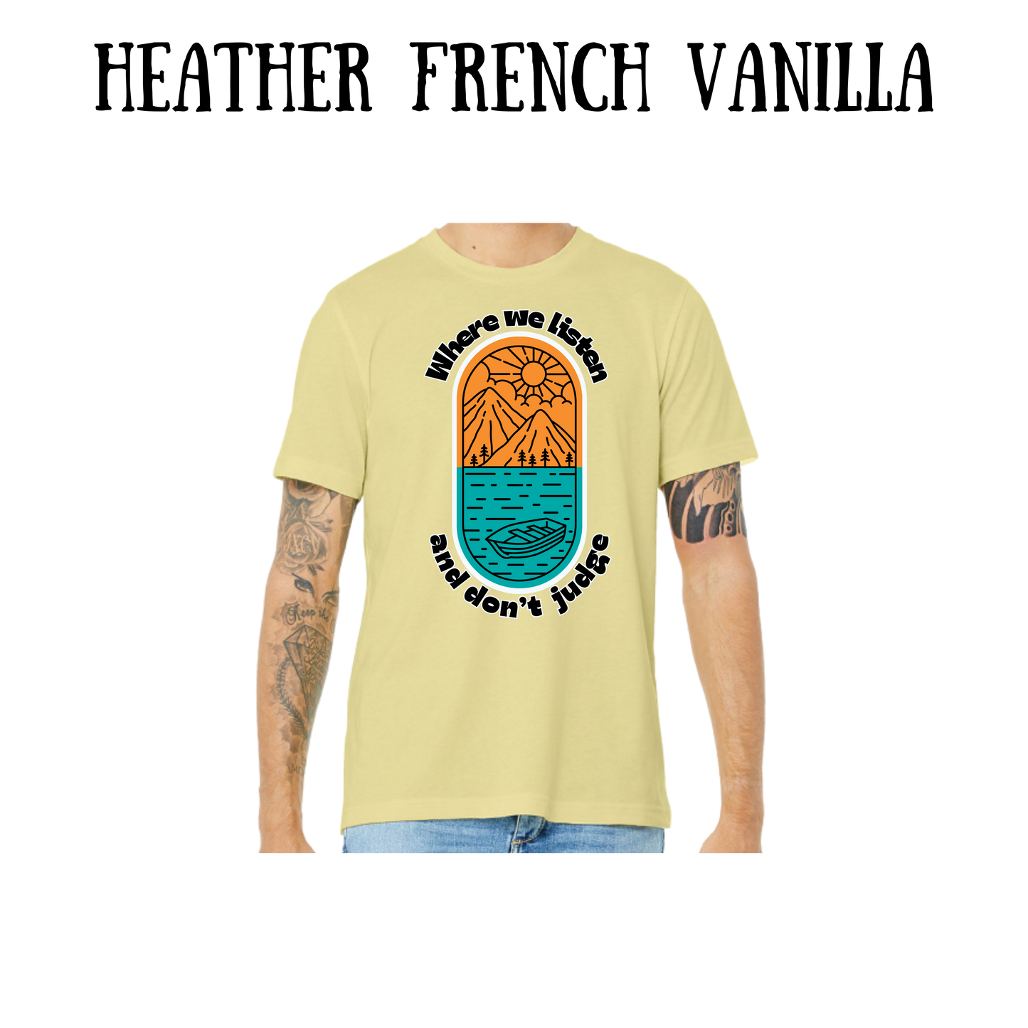 CP - Where We Listen and Don't Judge - Unisex Tee - Yellows, Oranges, Reds