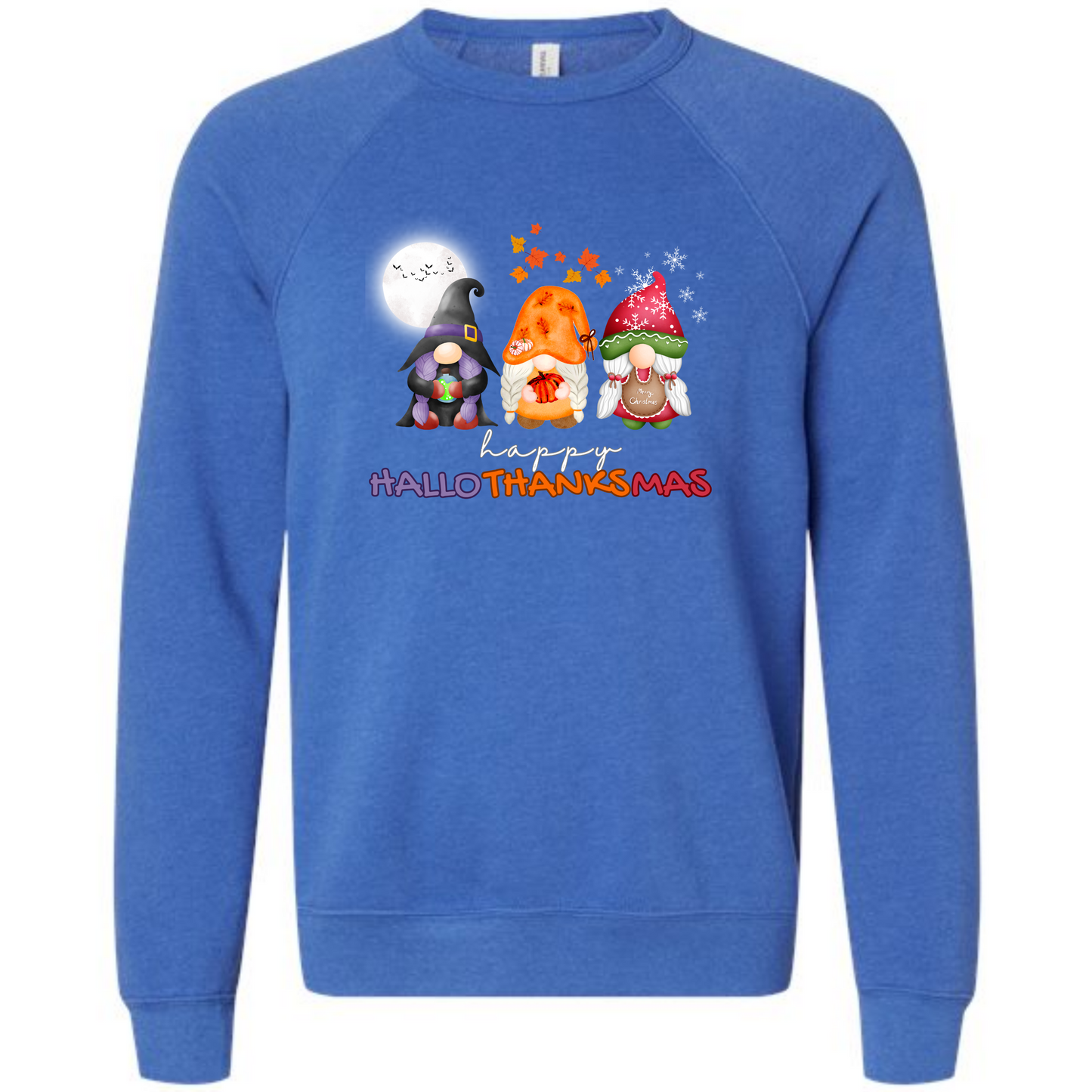 Happy Hallothanksmas Gnomes - Sponge Fleece Raglan Sweatshirt - Blues, Purples