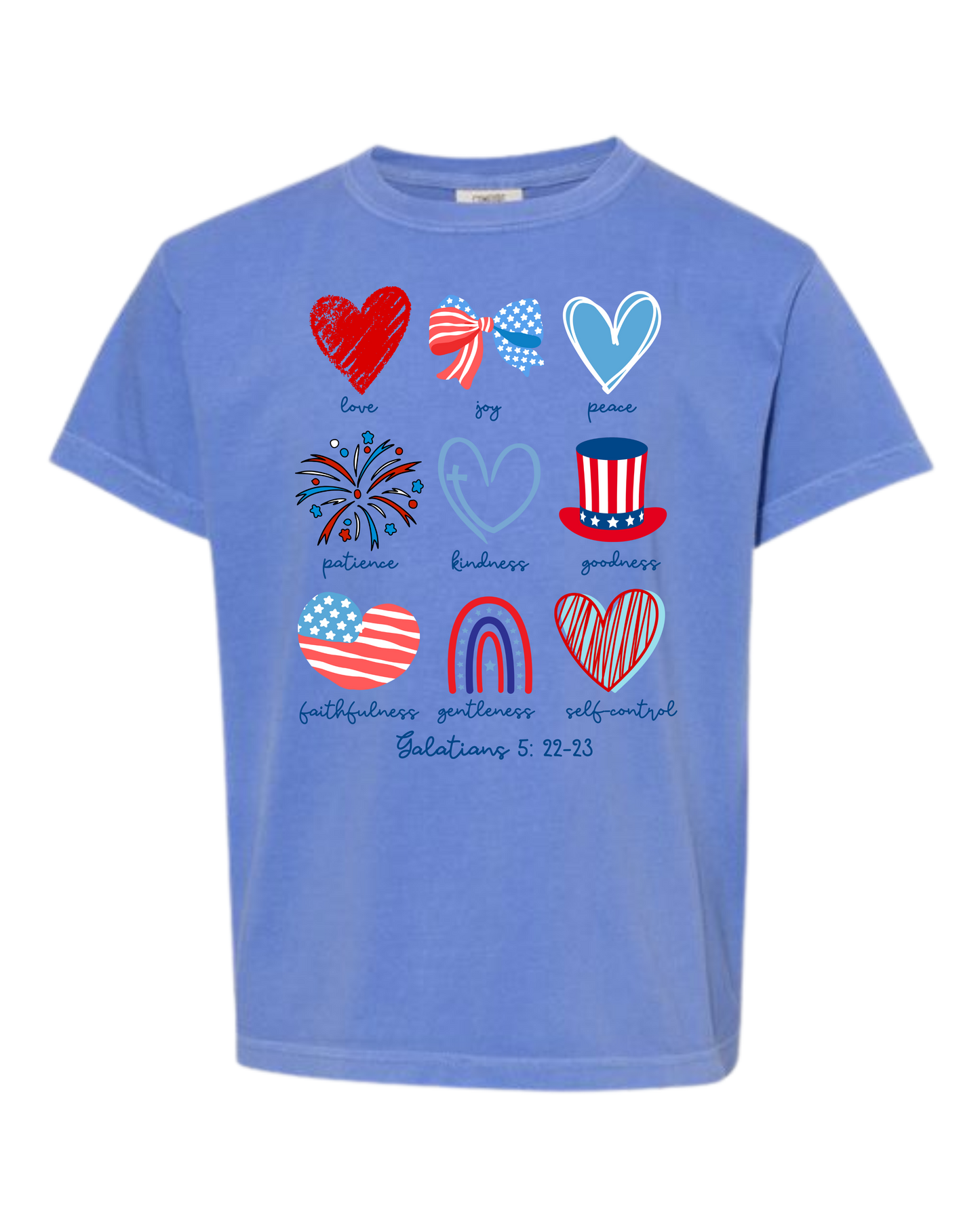 Galatians 5 - Patriotic - Comfort Colors - Heavyweight Youth Tee - Neutral Colors & Blues