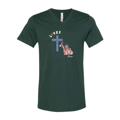 Loves Jesus & America too - Bella+Canvas - Unisex V-Neck - Assorted Colors