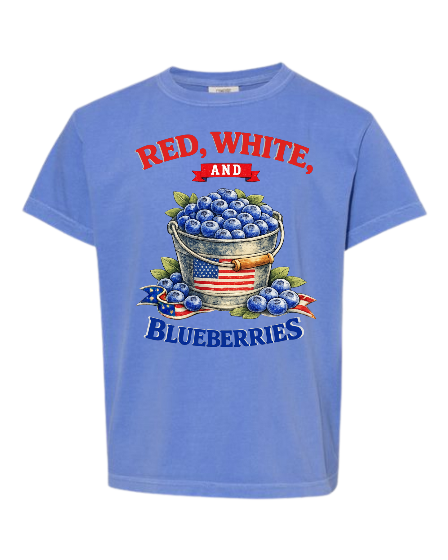 Red, White, And Blueberries - Comfort Colors - Heavyweight Youth Tee - Neutral Colors & Blues