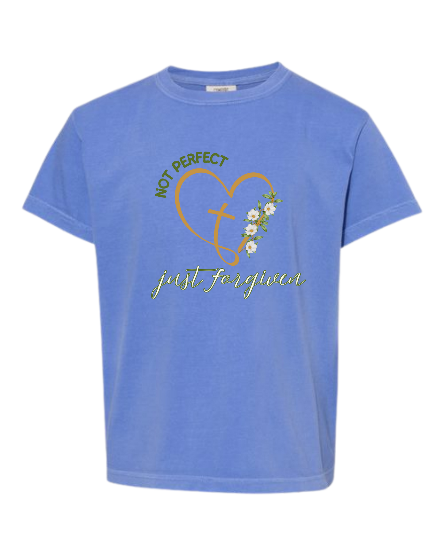 Not Perfect Just Forgiven - Comfort Colors - Heavyweight Youth Tee - Neutral Colors & Blues
