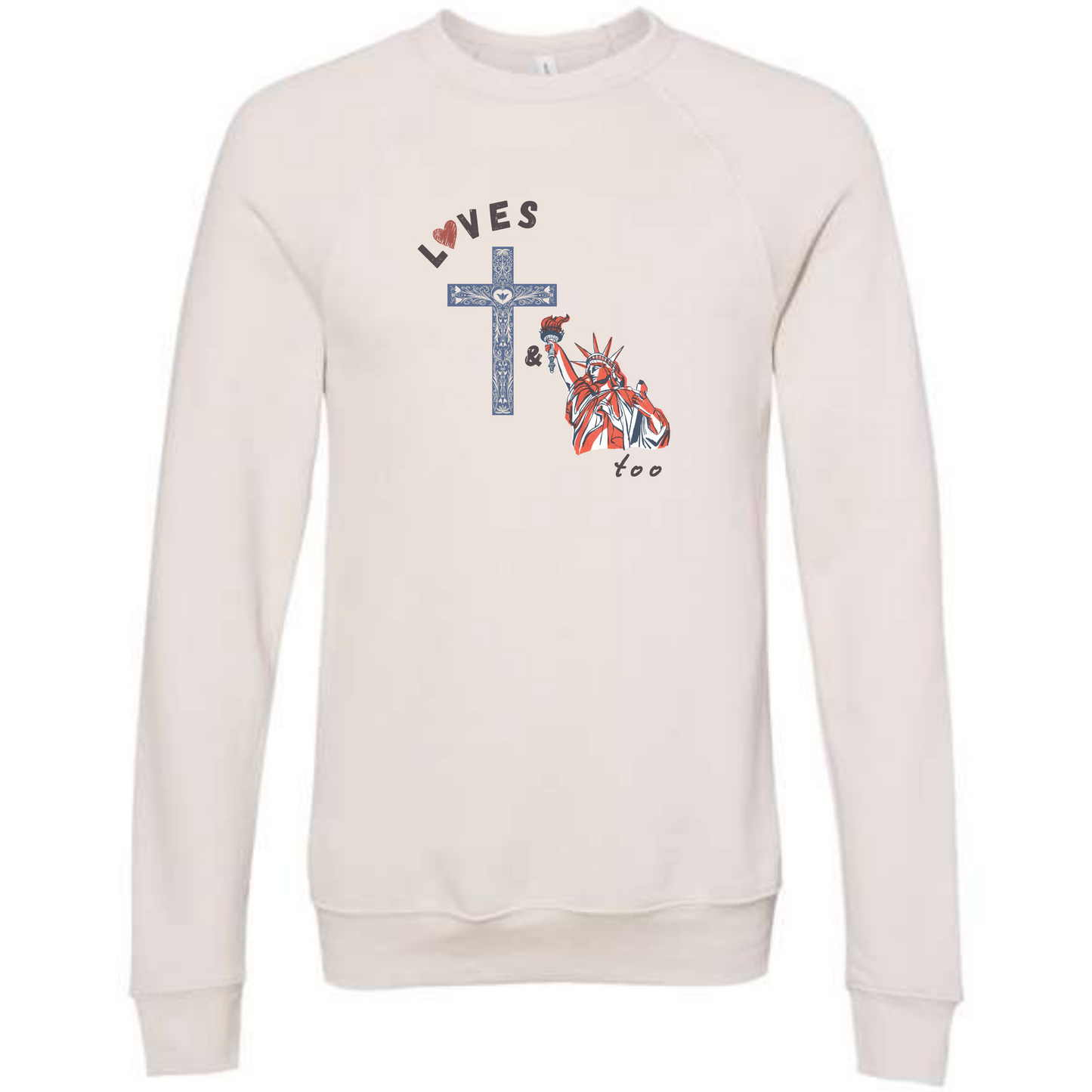 Loves Jesus & America too - Sponge Fleece Raglan Sweatshirt - Assorted Colors