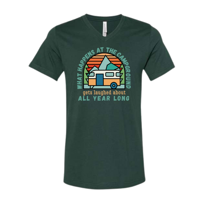 What Happens At The Campground - Bella+Canvas - Unisex V-Neck - Assorted Colors