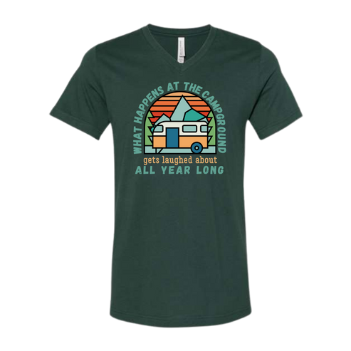 What Happens At The Campground - Bella+Canvas - Unisex V-Neck - Assorted Colors