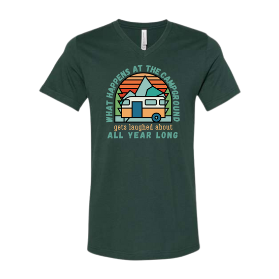 What Happens At The Campground - Bella+Canvas - Unisex V-Neck - Assorted Colors
