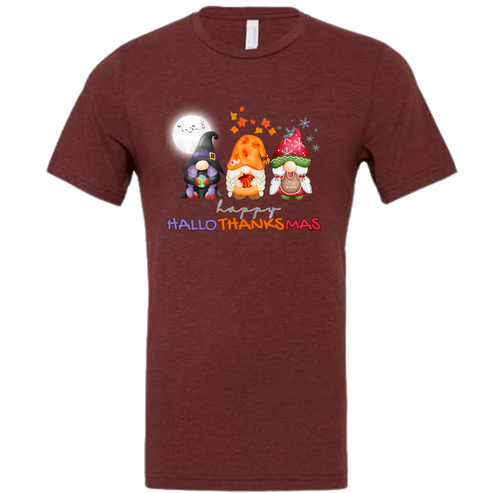 Happy HalloThanksMas Gnomes - Unisex Tee - Reds