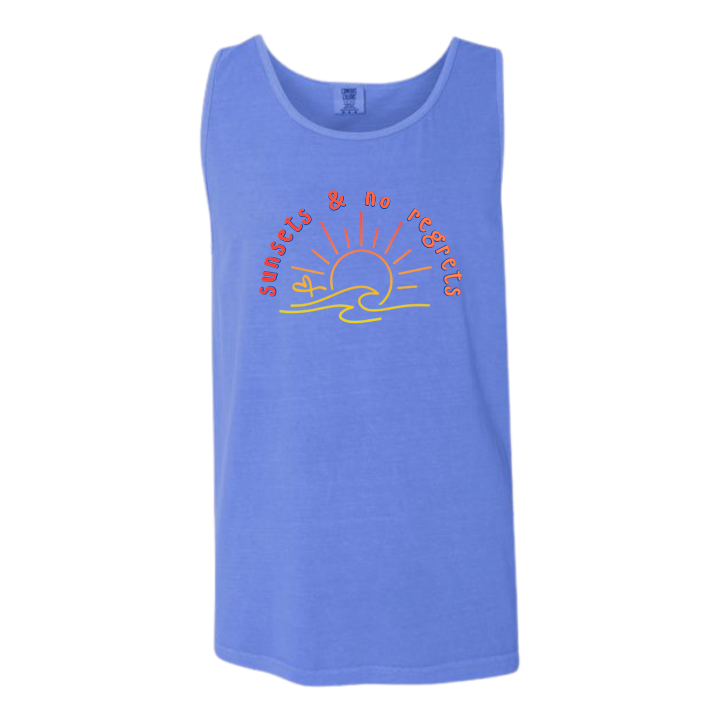 Sunsets & No Regrets - Comfort Colors - Unisex Tank - Neutral Colors & Blues