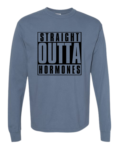 Straight Outta Hormones - Comfort Colors - Heavyweight Long Sleeve Tee - Blues & Greens