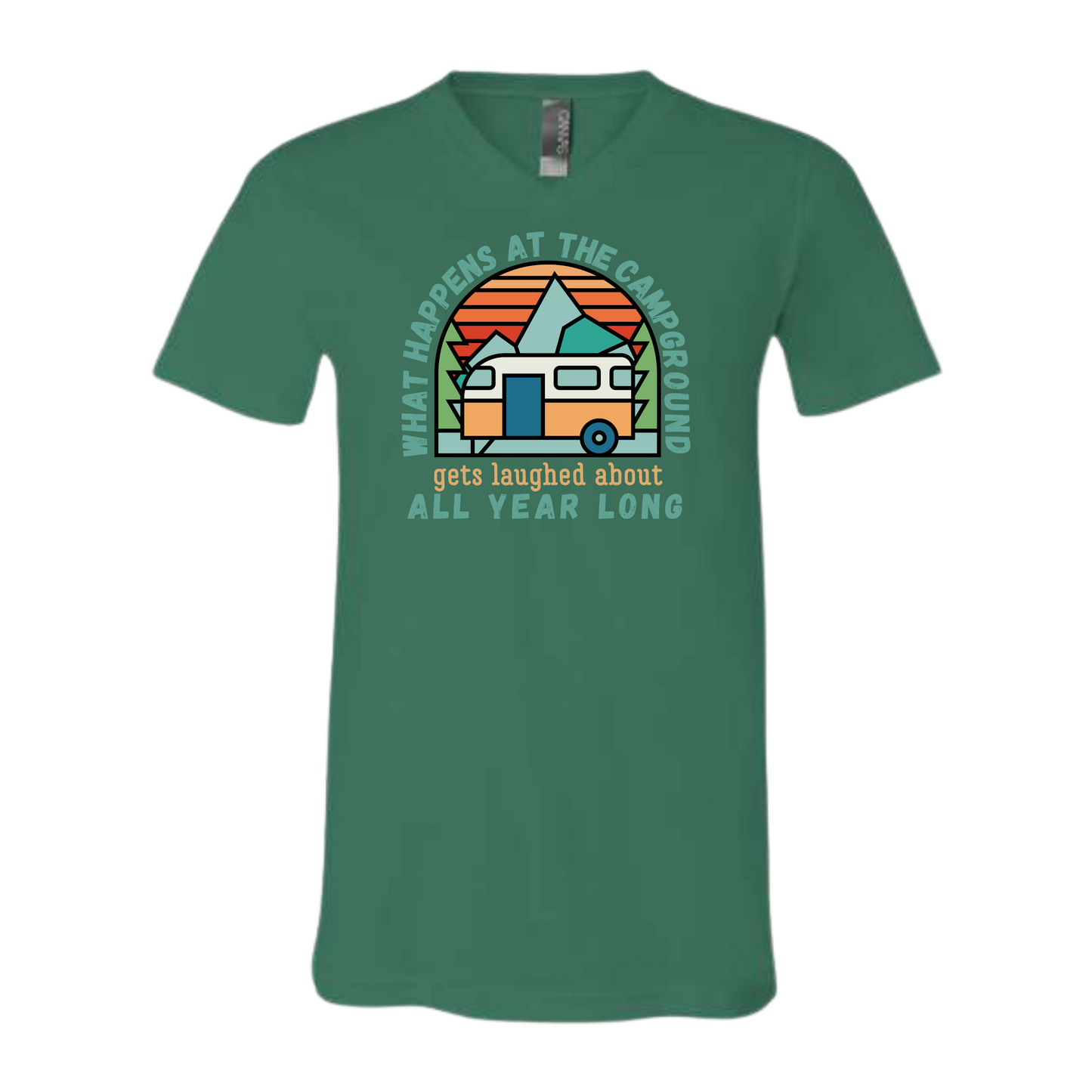 What Happens At The Campground - Bella+Canvas - Unisex V-Neck - Assorted Colors