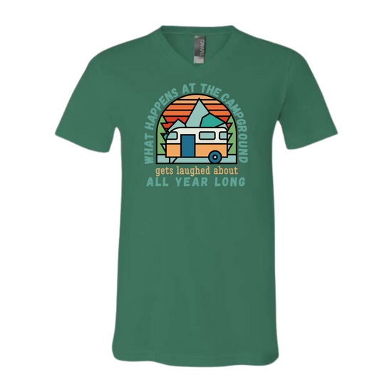 What Happens At The Campground - Bella+Canvas - Unisex V-Neck - Assorted Colors
