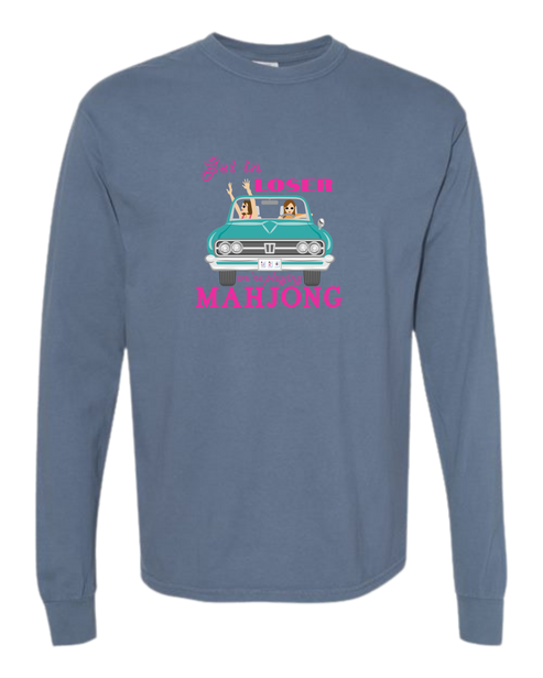 Get in Loser We're Playing Mahjong - Comfort Colors - Heavyweight Long Sleeve Tee - Blues & Greens
