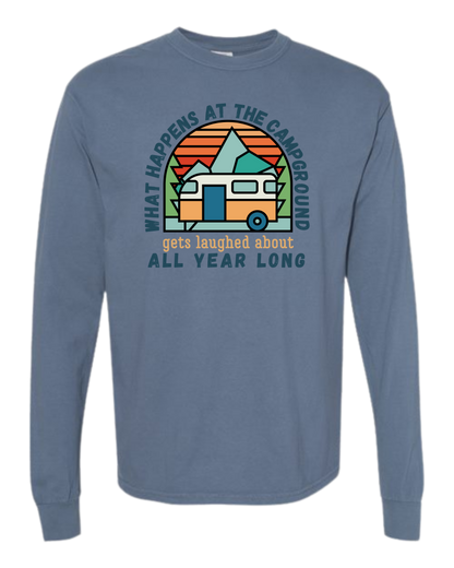 What Happens At The Campground - Comfort Colors - Heavyweight Long Sleeve Tee - Blues & Greens