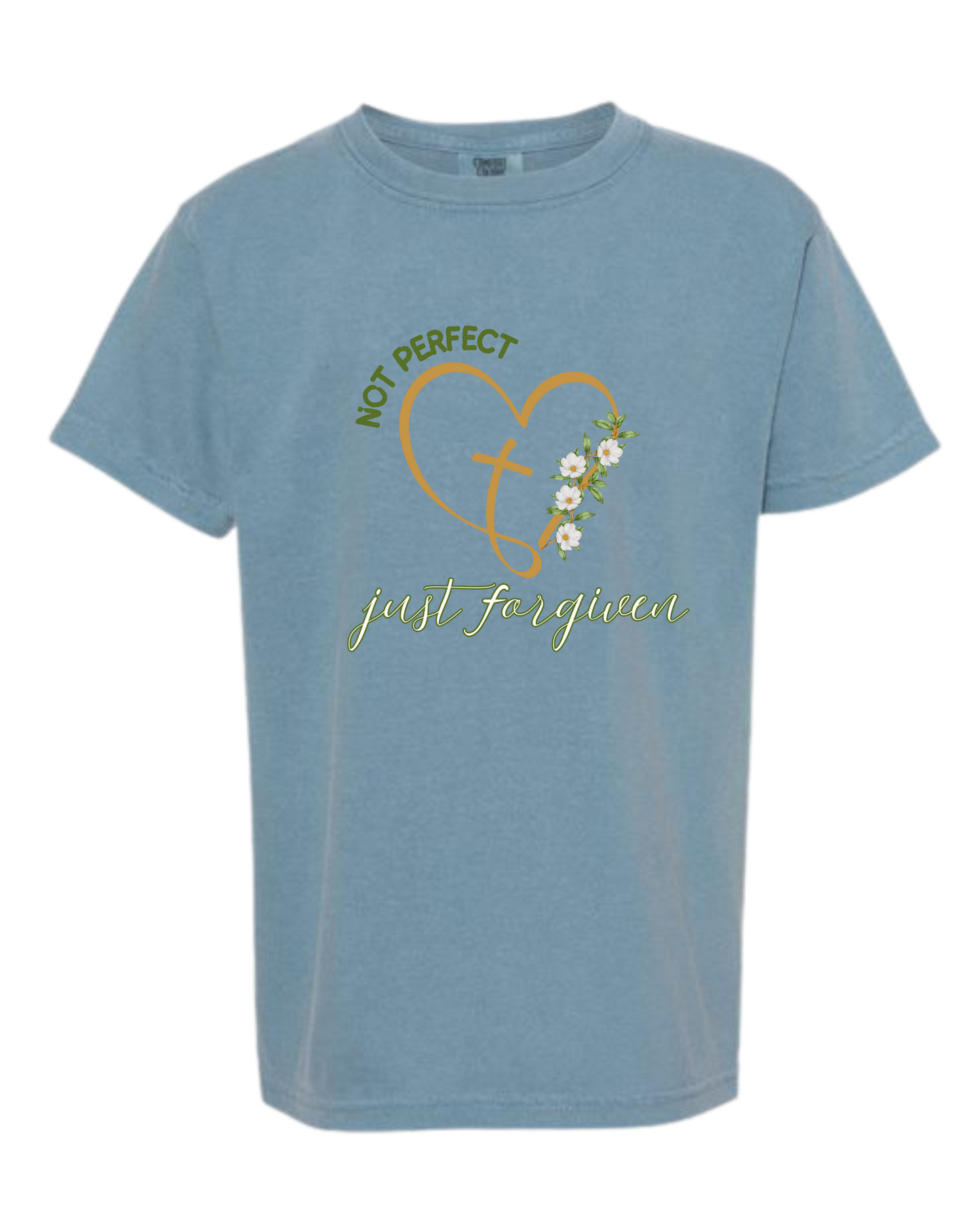 Not Perfect Just Forgiven - Comfort Colors - Heavyweight Youth Tee - Neutral Colors & Blues