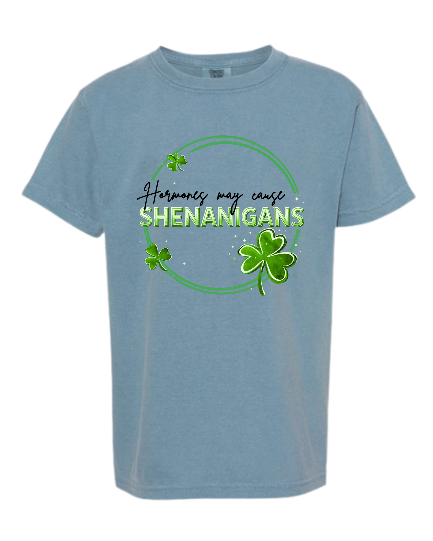 Hormones May Cause Shenanigans - Comfort Colors - Heavyweight Youth Tee - Neutral Colors & Blues