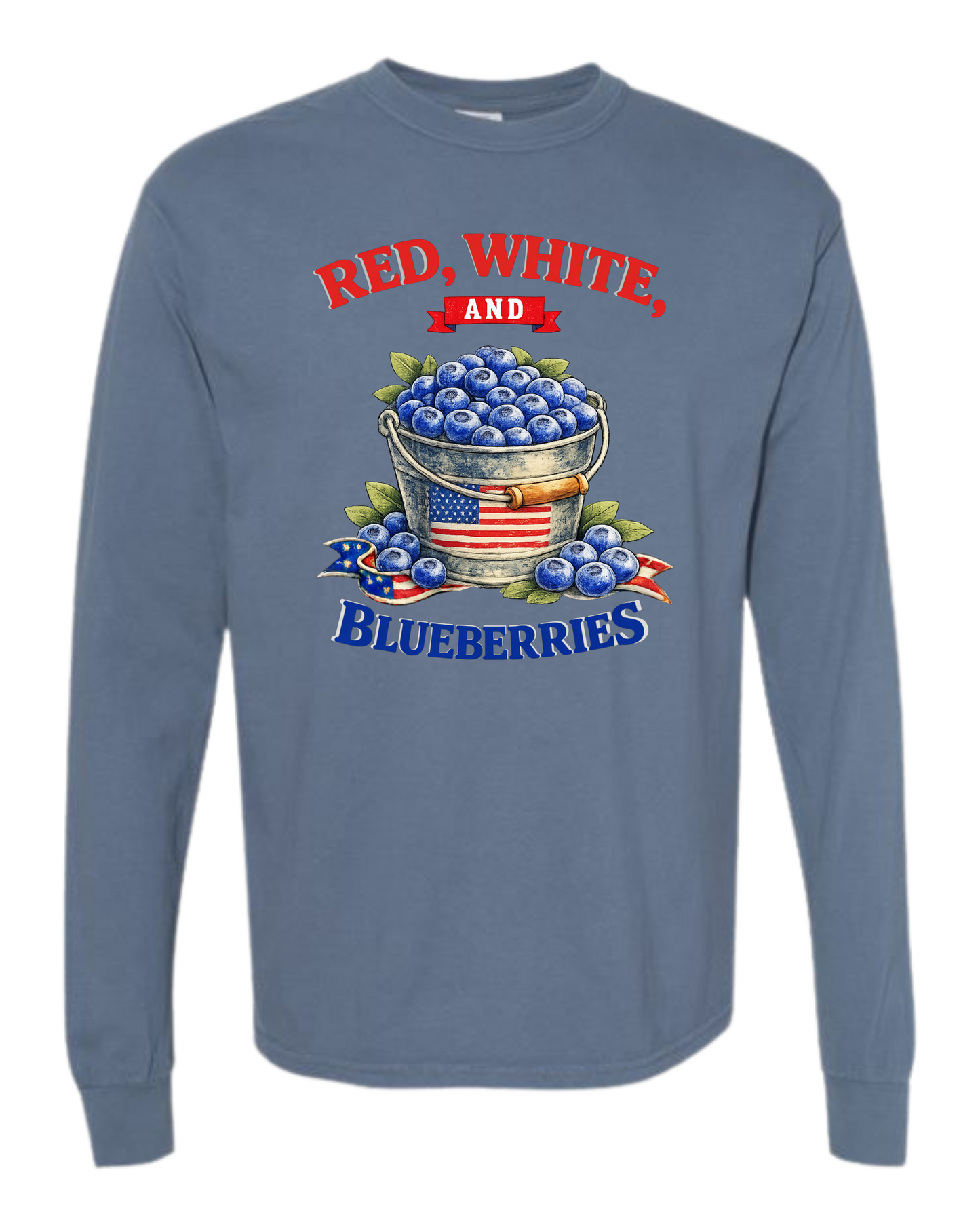 Red, White, And Blueberries - Comfort Colors - Heavyweight Long Sleeve Tee - Blues & Greens