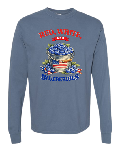 Red, White, And Blueberries - Comfort Colors - Heavyweight Long Sleeve Tee - Blues & Greens