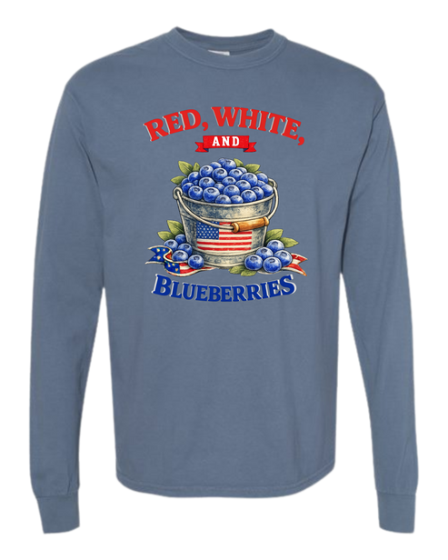 Red, White, And Blueberries - Comfort Colors - Heavyweight Long Sleeve Tee - Blues & Greens