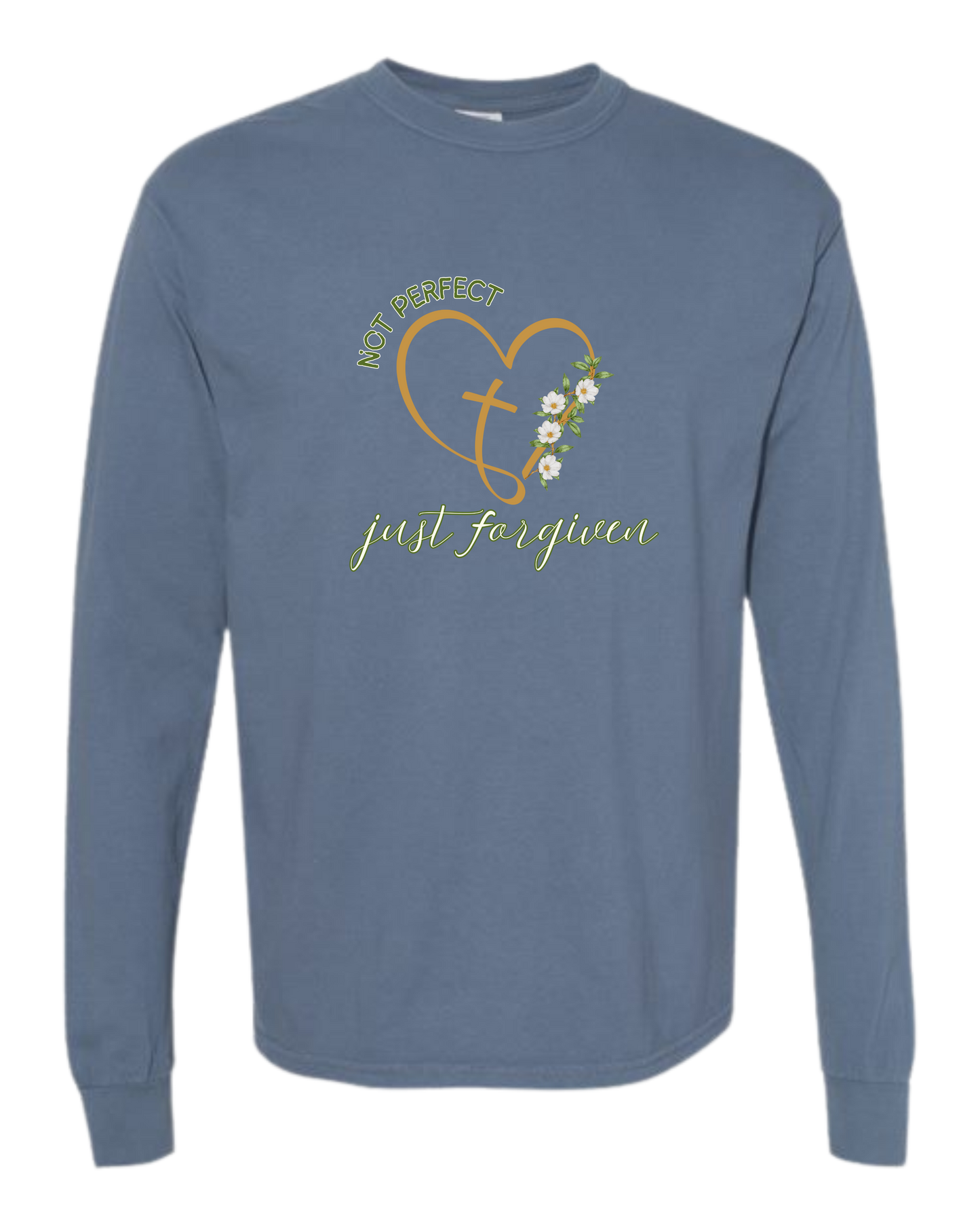 Not Perfect Just Forgiven - Comfort Colors - Heavyweight Long Sleeve Tee - Blues & Greens