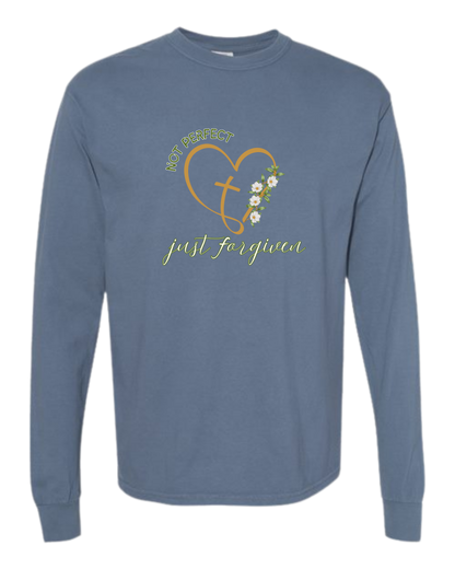 Not Perfect Just Forgiven - Comfort Colors - Heavyweight Long Sleeve Tee - Blues & Greens