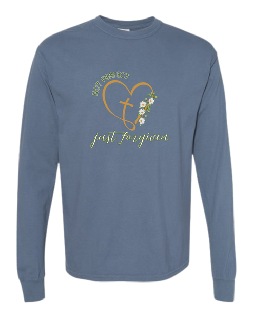 Not Perfect Just Forgiven - Comfort Colors - Heavyweight Long Sleeve Tee - Blues & Greens