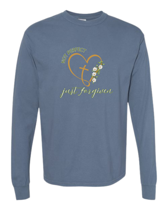 Not Perfect Just Forgiven - Comfort Colors - Heavyweight Long Sleeve Tee - Blues & Greens
