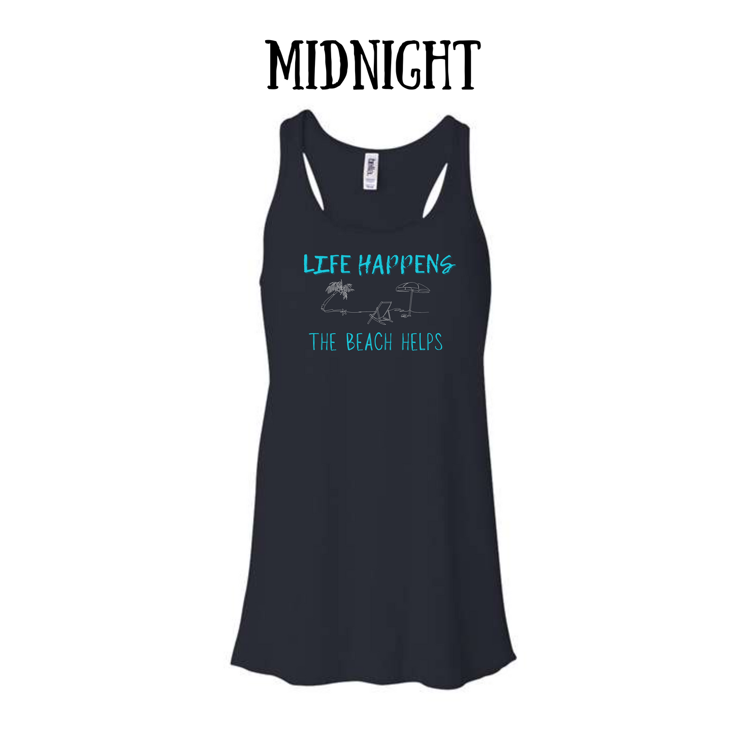 VP - Life Happens the Beach Helps - Women's Flowy Racerback Tank
