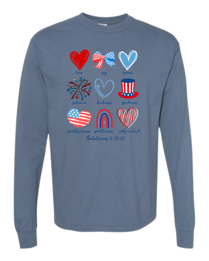 Galatians 5 - Patriotic - Comfort Colors - Heavyweight Long Sleeve Tee - Blues & Greens