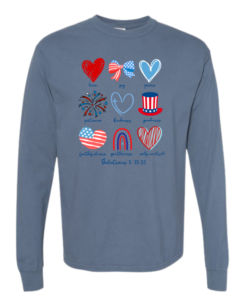 Galatians 5 - Patriotic - Comfort Colors - Heavyweight Long Sleeve Tee - Blues & Greens