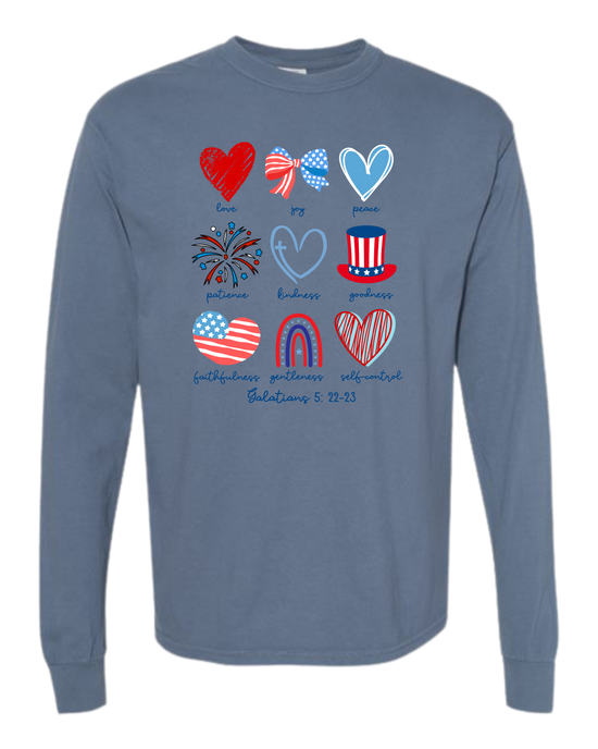 Galatians 5 - Patriotic - Comfort Colors - Heavyweight Long Sleeve Tee - Blues & Greens