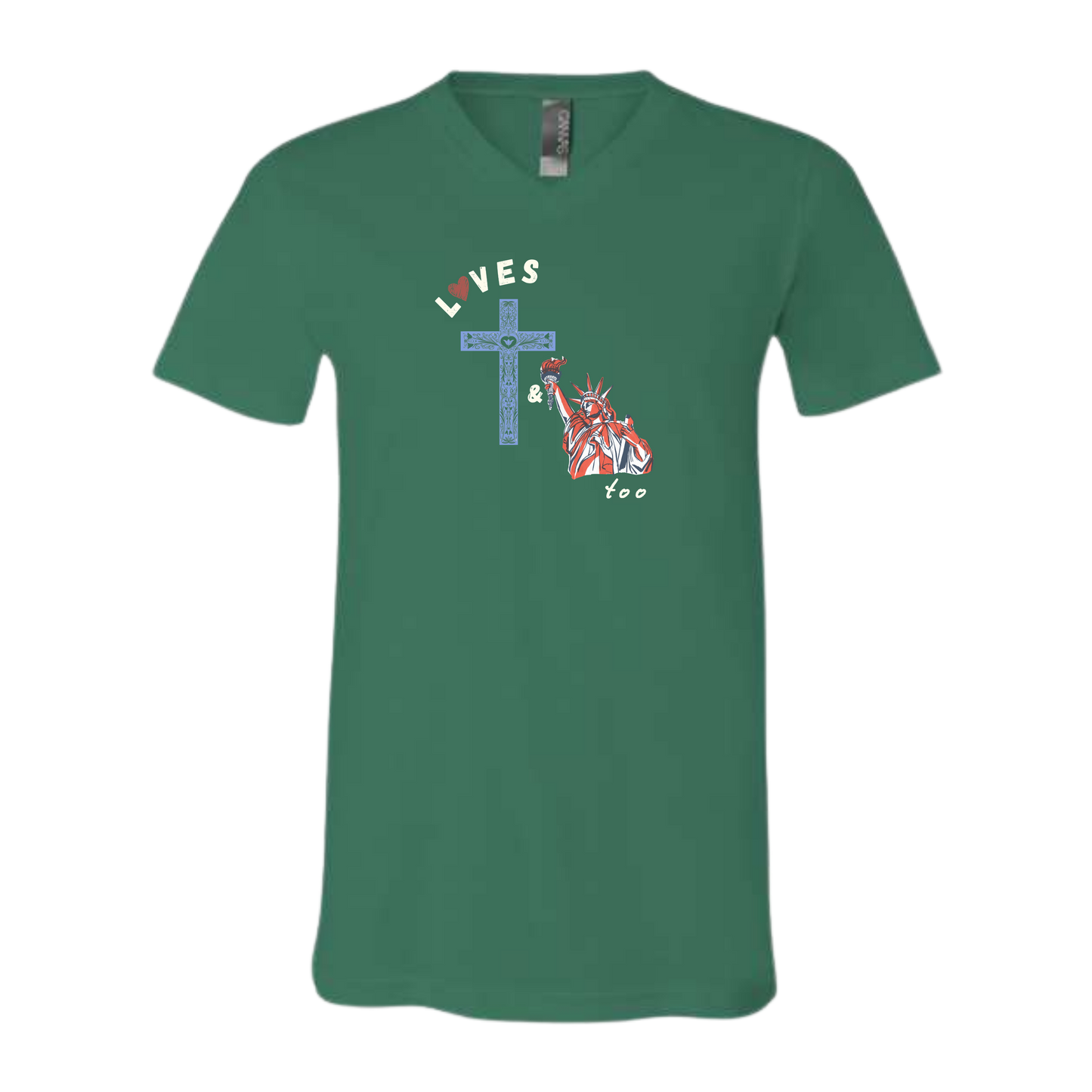 Loves Jesus & America too - Bella+Canvas - Unisex V-Neck - Assorted Colors
