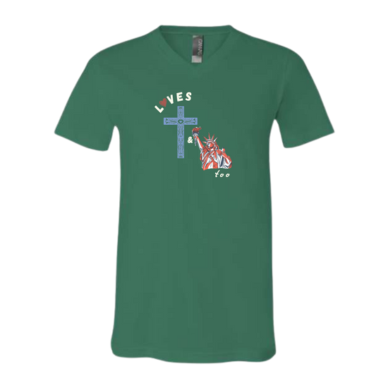 Loves Jesus & America too - Bella+Canvas - Unisex V-Neck - Assorted Colors