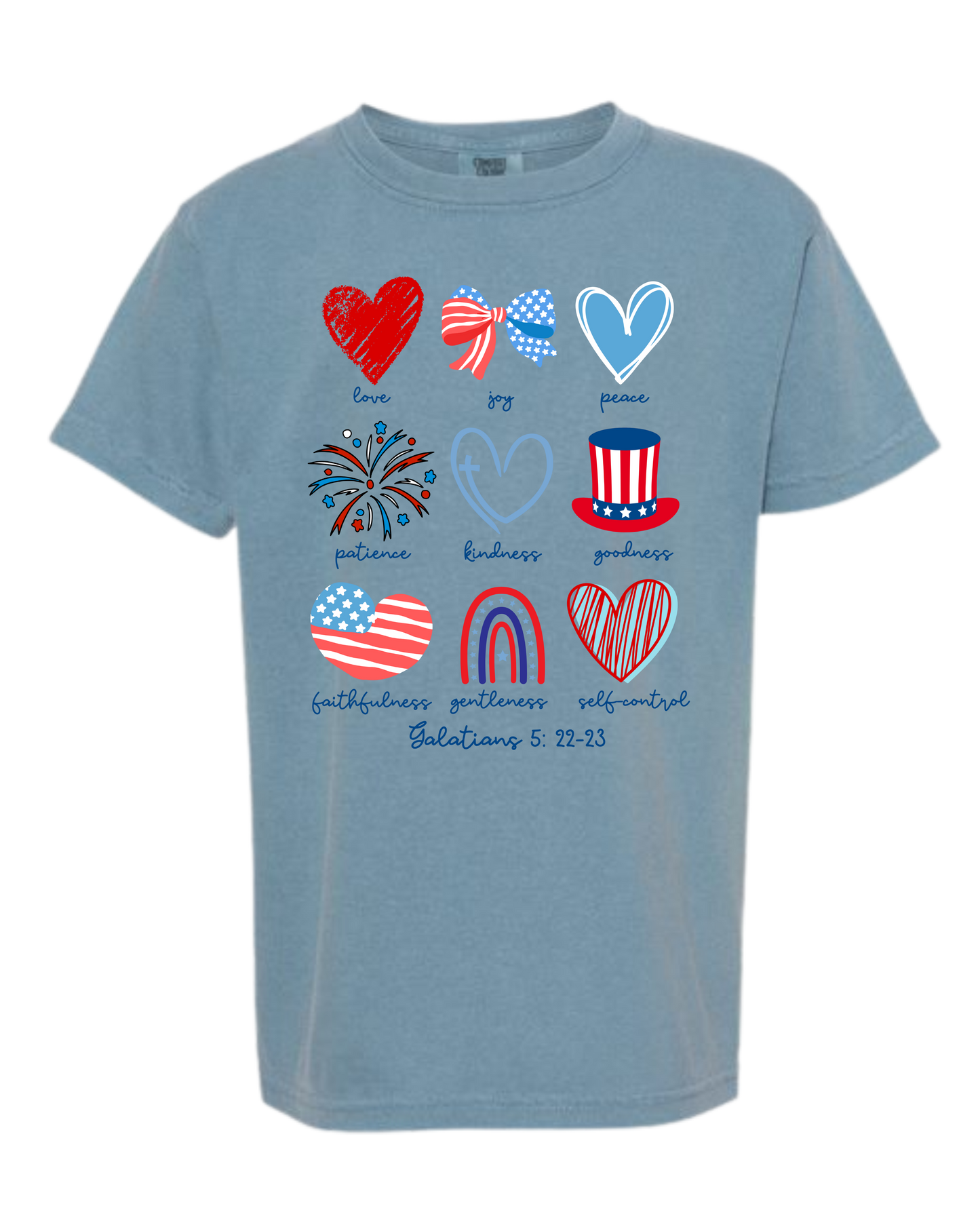 Galatians 5 - Patriotic - Comfort Colors - Heavyweight Youth Tee - Neutral Colors & Blues