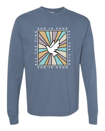 God Is Good - Comfort Colors - Heavyweight Long Sleeve Tee - Blues & Greens