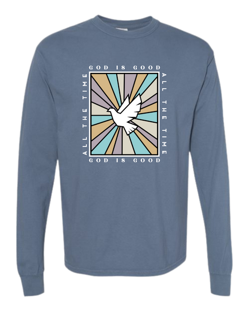 God Is Good - Comfort Colors - Heavyweight Long Sleeve Tee - Blues & Greens